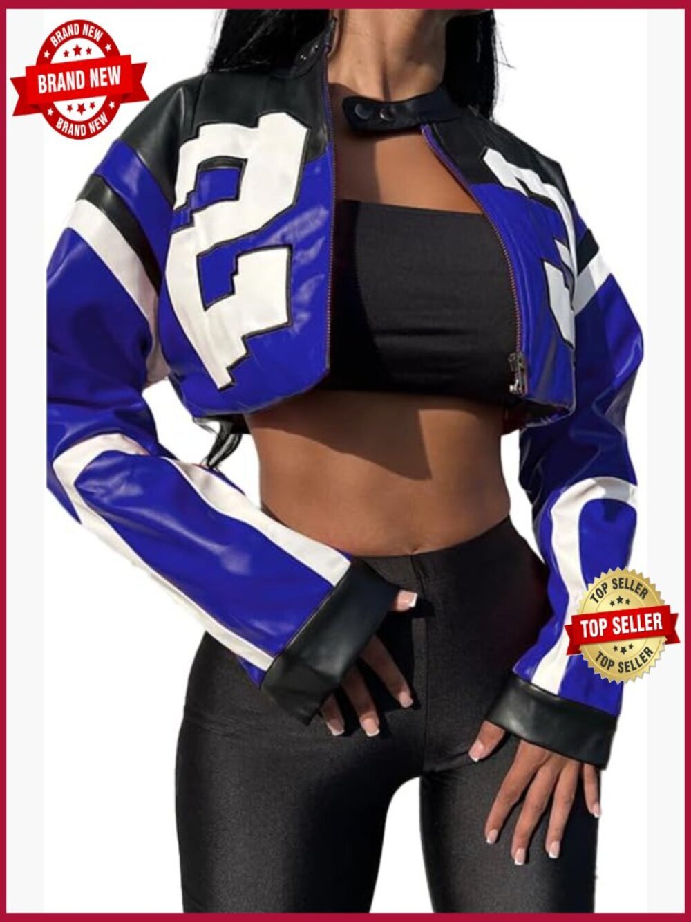 Cropped Faux Leather Motorcycle Jacket Y2K Letter Bomber Streetwear